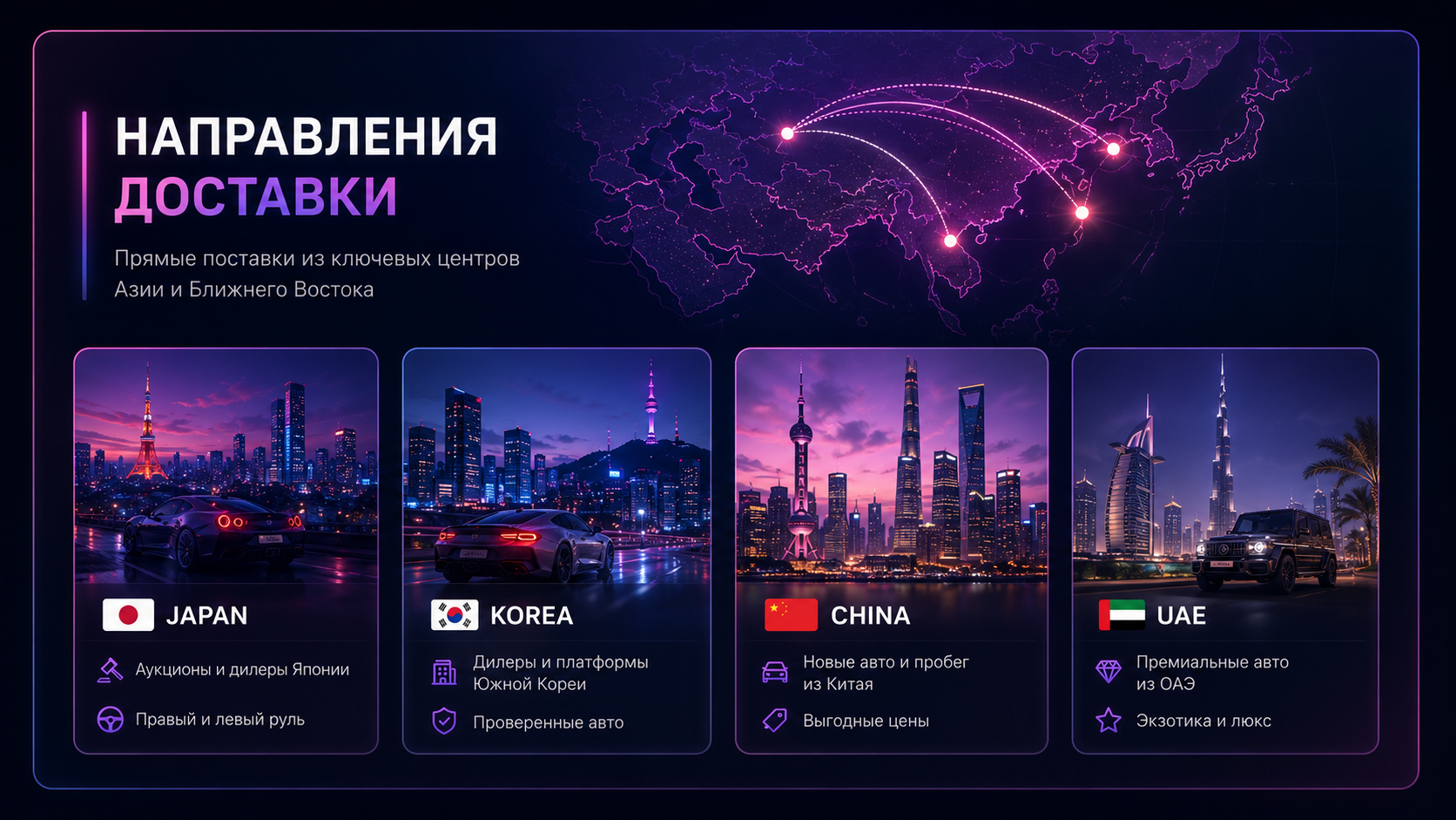 Направления доставки: Japan, Korea, China, UAE